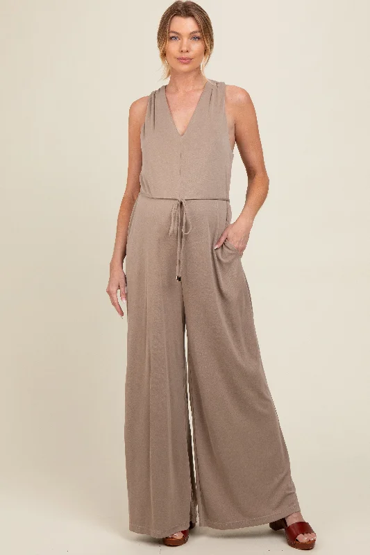 Mocha Racerback Wide Leg Maternity Jumpsuit Silk wide leg jumpsuit, Elegant, Chic, Comfortable Mocha Racerback Wide Leg Maternity Jumpsuit Silk wide leg jumpsuit, Elegant, Chic, Comfortable
