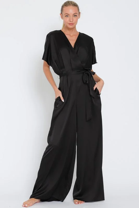 Reba Dolman Sleeve Waist Tie Wide Leg Jumpsuit Black High-waisted jumpsuit, Sleek, Comfortable, Trendy Reba Dolman Sleeve Waist Tie Wide Leg Jumpsuit Black High-waisted jumpsuit, Sleek, Comfortable, Trendy