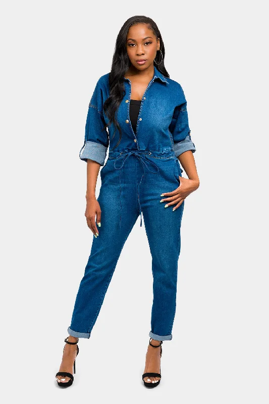 Loose Chain Back Denim Jumpsuit Plunging neck jumpsuit, Sexy, Fashionable, Party attire Loose Chain Back Denim Jumpsuit Plunging neck jumpsuit, Sexy, Fashionable, Party attire