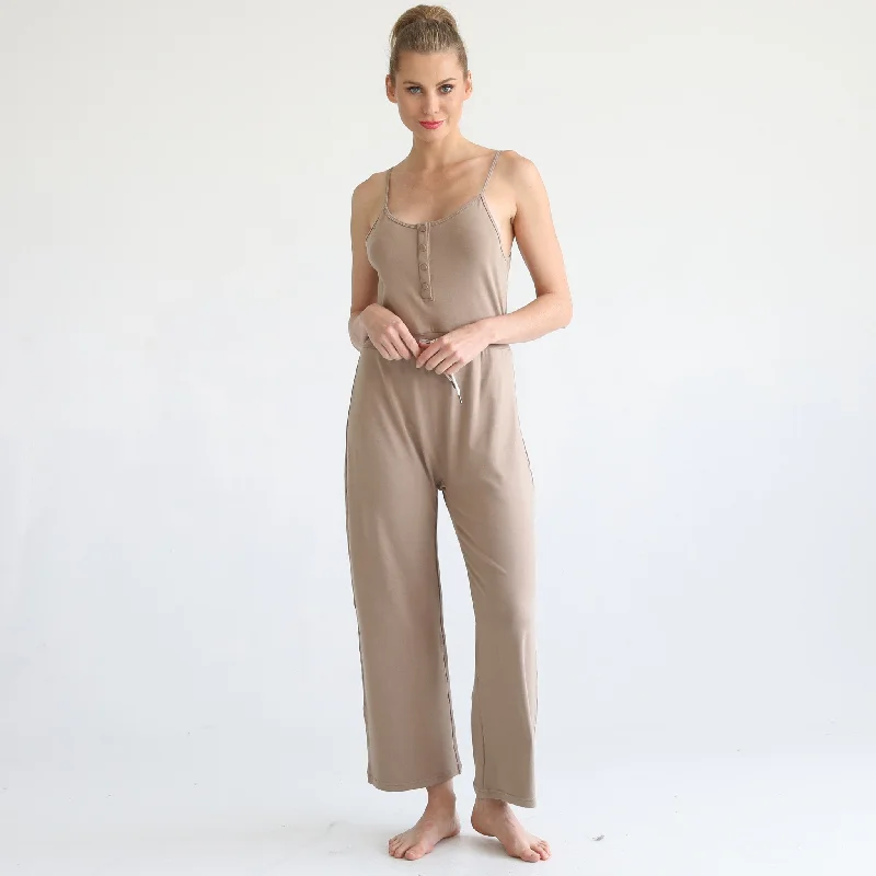 Scarlett Nursing Friendly Cami Jumpsuit (Taupe) Flared jumpsuit, Retro style, Trendy, Comfortable Scarlett Nursing Friendly Cami Jumpsuit (Taupe) Flared jumpsuit, Retro style, Trendy, Comfortable
