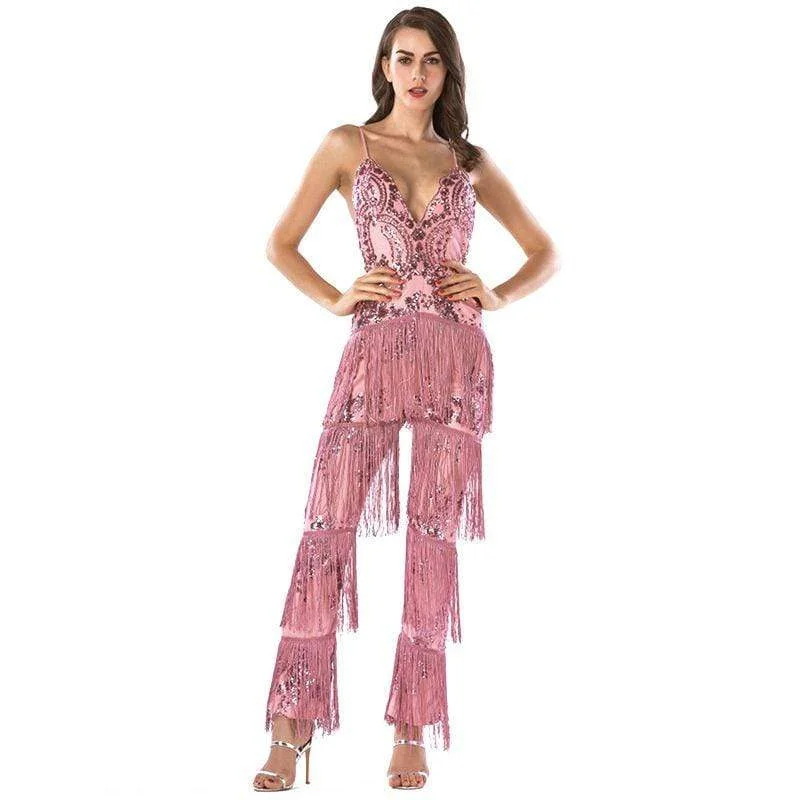 Sexy Backless Design Women Solid Color Deep V Neck Party Jumpsuits Sequin jumpsuit, Glamorous, Party wear, Sparkling Sexy Backless Design Women Solid Color Deep V Neck Party Jumpsuits Sequin jumpsuit, Glamorous, Party wear, Sparkling