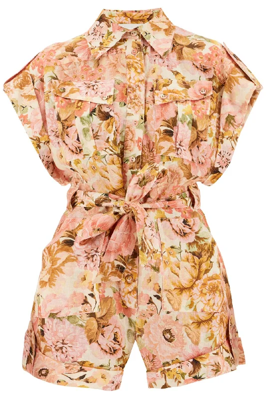 Short Floral Linen Jumpsuit For Women Casual chic jumpsuit, Street style, Comfortable, Trendy Short Floral Linen Jumpsuit For Women Casual chic jumpsuit, Street style, Comfortable, Trendy