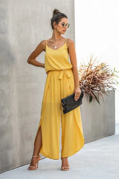 Spaghetti Strap Wide Leg Jumpsuit (Yellow) Wide leg black jumpsuit, Elegant, Formal wear, Chic Spaghetti Strap Wide Leg Jumpsuit (Yellow) Wide leg black jumpsuit, Elegant, Formal wear, Chic