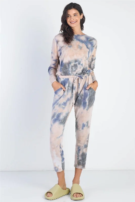 Tie-Dye Button Loop Round Neck Long Sleeve Jumpsuit Turtleneck jumpsuit, Cozy, Elegant, Trendy Tie-Dye Button Loop Round Neck Long Sleeve Jumpsuit Turtleneck jumpsuit, Cozy, Elegant, Trendy
